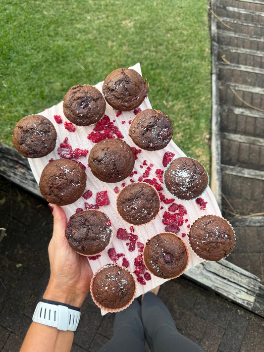 Dark Choc Raspberry and Choc Muffins