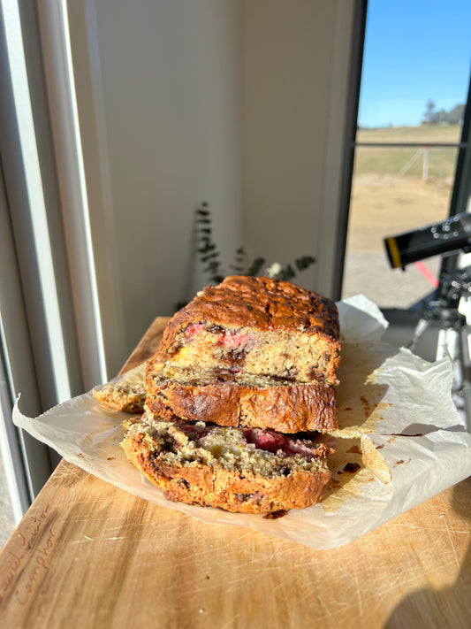 GF CHOC RASPBERRY BANANA BREAD