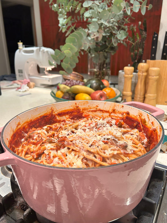 SLOW COOKED BEEF AND VEGGIE PASTA